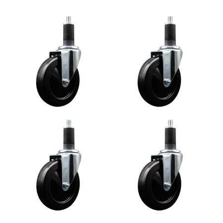 Service Caster 5'' Hard Rubber Wheel Swivel 1-1/4'' Expanding Stem Caster, 4PK SCC-EX20S514-HRS-114-4